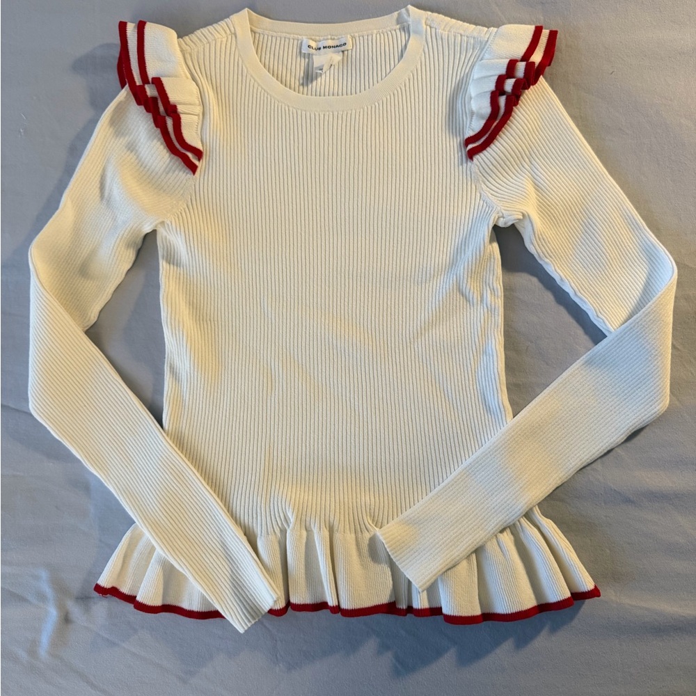 Club Monaco Cream Ribbed Knit Top